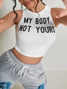 SHEIN SXY Áo hai dây Slogan Giải trí - trắng - Xem 1