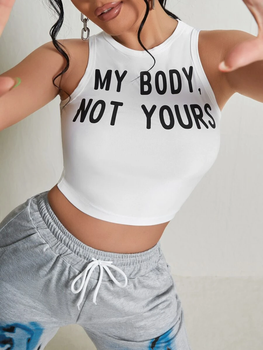 SHEIN SXY Áo hai dây Slogan Giải trí - trắng - Xem 1