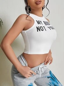 SHEIN SXY Áo hai dây Slogan Giải trí - trắng - Xem 3