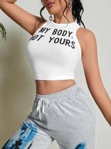 SHEIN SXY Áo hai dây Slogan Giải trí - trắng - Xem 4