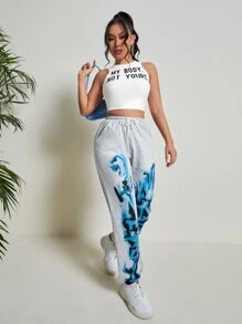 SHEIN SXY Áo hai dây Slogan Giải trí - trắng - Xem 5