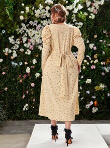 SHEIN 大碼雛菊印花後綁帶雙色格子連衣裙 - 彩色 - 查看 2