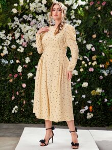 SHEIN 大碼雛菊印花後綁帶雙色格子連衣裙 - 彩色 - 查看 5