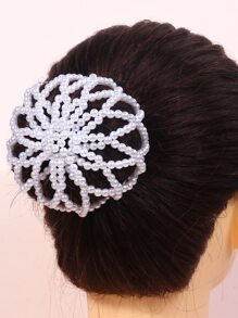 1 件女童春夏优雅珍珠发网，适合发髻发型、舞蹈表演、通勤上班 - 白色 - 查看 1