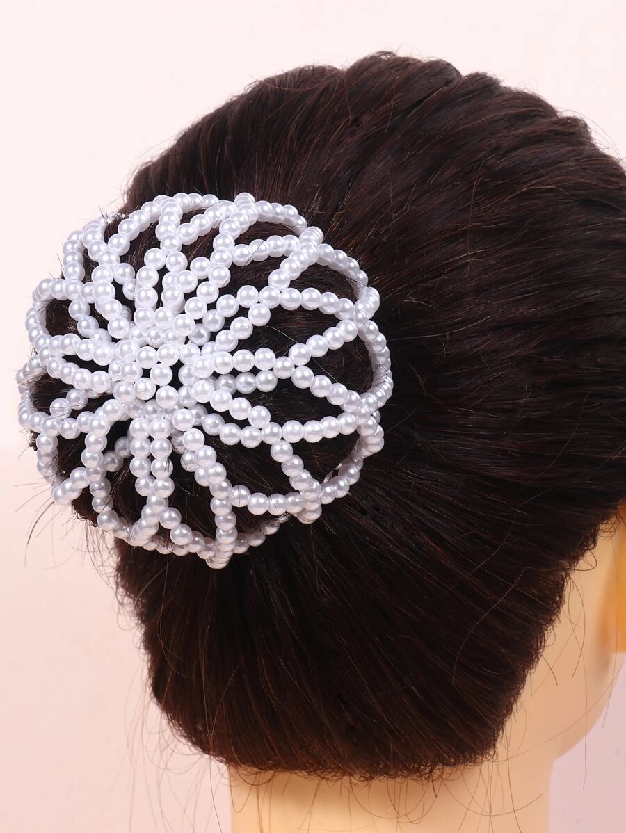 1 件女童春夏优雅珍珠发网，适合发髻发型、舞蹈表演、通勤上班 - 白色 - 查看 1