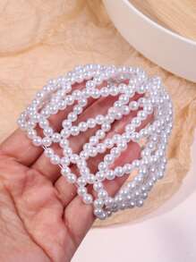 1 件女童春夏优雅珍珠发网，适合发髻发型、舞蹈表演、通勤上班 - 白色 - 查看 3