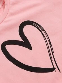 SHEIN Leap Crew Young Girl Heart Print Top & Shorts Set - Baby Pink - View 4