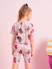 SHEIN Girls Butterfly Print Tee & Cycling Shorts Set - Multicolor - View 2