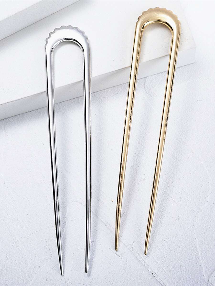 2个装实心发夹,休闲发髻造型发夹,发髻装饰发饰,发型设计发夹,学生用品,礼品套装,发饰,头部饰品,节日,派对 - 彩色 - 查看 1