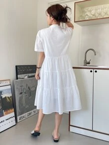 DAZY Solid Notched Neck Ruffle Hem Dress Sundress - White - View 2