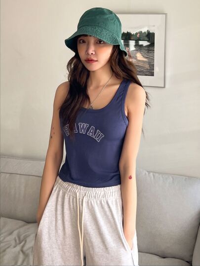 Camiseta De Tirantes Gráfica Con Letras