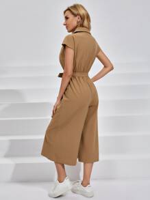 SHEIN Wide Leg Belted Jumpsuit - Camel - View 2