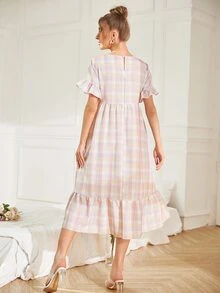 Mulvari 格紋前紐扣荷葉邊睡裙 - 彩色 - 查看 2