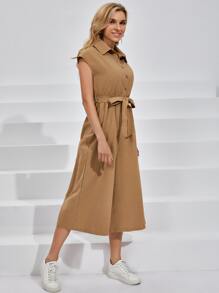 SHEIN Wide Leg Belted Jumpsuit - Camel - View 5