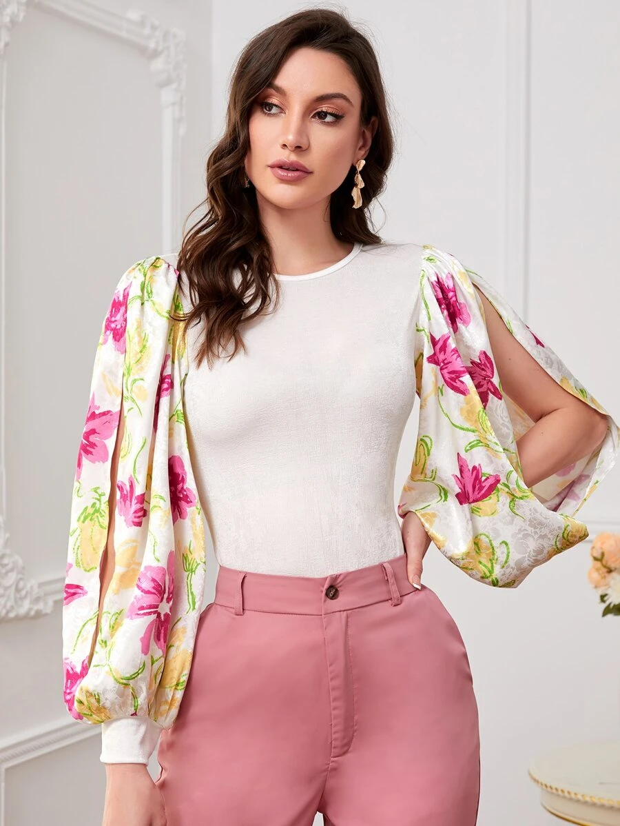 Modelyn 印花開衩袖上衣 - 彩色 - 查看 1