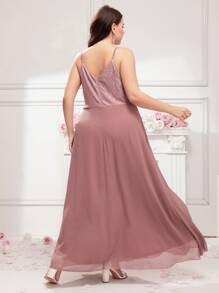 SHEIN Belle Plus Contrast Lace Zip Back Bridesmaid Dress - Dusty Pink - View 2