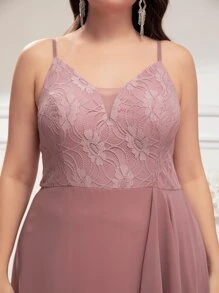 SHEIN Belle Plus Contrast Lace Zip Back Bridesmaid Dress - Dusty Pink - View 6