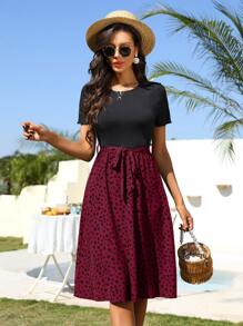 SHEIN LUNE Dalmatian Print Belted Dress - Multicolor - View 1