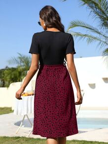 SHEIN LUNE Dalmatian Print Belted Dress - Multicolor - View 2