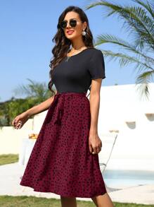 SHEIN LUNE Dalmatian Print Belted Dress - Multicolor - View 6