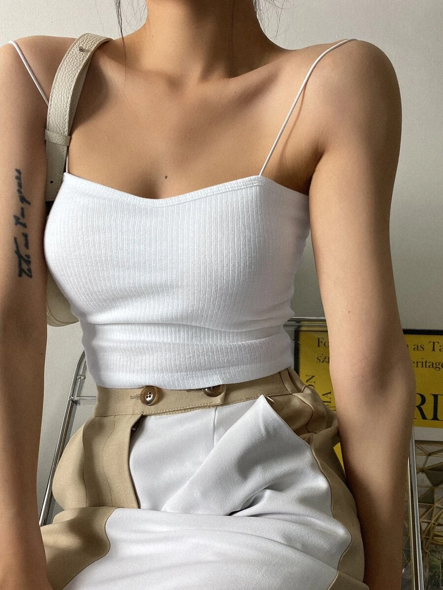 Dazy-Less 女士细肩带派对/正式夏季背心性感女式上衣短款女式上衣 - 白色 - 查看 1