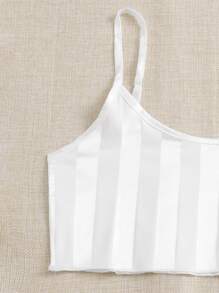 Striped Satin Cami Top & Trousers PJ Set - White - View 4