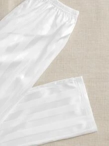 Striped Satin Cami Top & Trousers PJ Set - White - View 5
