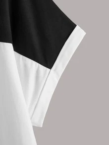 SHEIN Áo thun Plus size Tương phản ràng buộc Khối Màu Giải trí - trắng - Xem 3