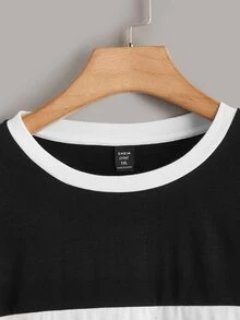 SHEIN Áo thun Plus size Tương phản ràng buộc Khối Màu Giải trí - trắng - Xem 4