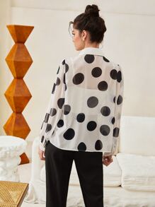 Mulvari Polka Dot Tie Neck Shirt - Black and White - View 2