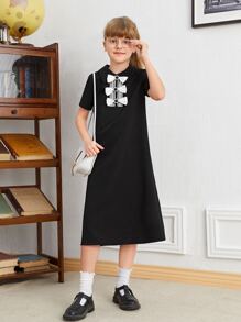 SHEIN Girls Bow Detail Dress - Black - View 1