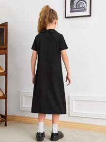 SHEIN Girls Bow Detail Dress - Black - View 2