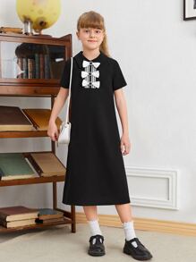 SHEIN Girls Bow Detail Dress - Black - View 4