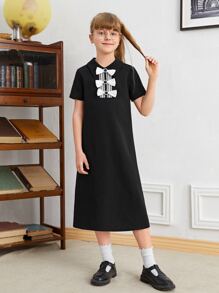 SHEIN Girls Bow Detail Dress - Black - View 5
