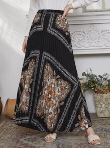 Modelyn Scarf Print Pleated Maxi Skirt - Multicolor - View 1
