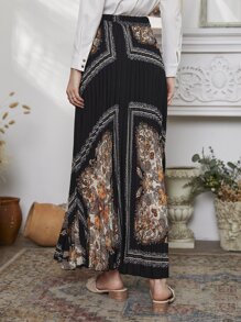 Modelyn Scarf Print Pleated Maxi Skirt - Multicolor - View 2