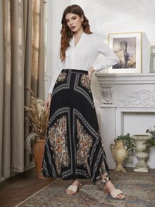 Modelyn Scarf Print Pleated Maxi Skirt - Multicolor - View 3