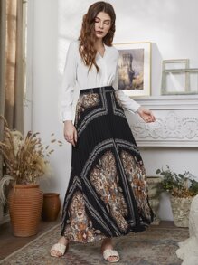 Modelyn Scarf Print Pleated Maxi Skirt - Multicolor - View 4