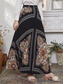 Modelyn Scarf Print Pleated Maxi Skirt - Multicolor - View 6