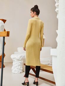 SHEIN Unity Solid Button Front Longline Top - Yellow - View 2