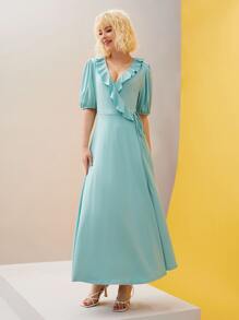 JORDAN CARPENTER Đầm Thắt nút Xù Trọn gói màu trơn Thanh lịch - Màu xanh bạc hà - Xem 1