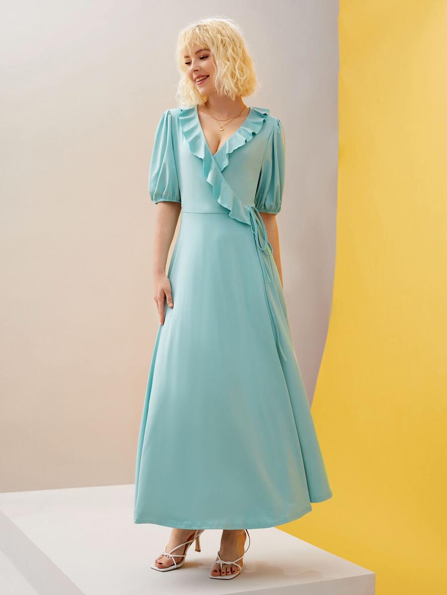 JORDAN CARPENTER Đầm Thắt nút Xù Trọn gói màu trơn Thanh lịch - Màu xanh bạc hà - Xem 1