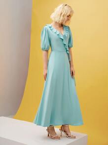 JORDAN CARPENTER Đầm Thắt nút Xù Trọn gói màu trơn Thanh lịch - Màu xanh bạc hà - Xem 3