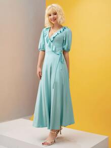 JORDAN CARPENTER Đầm Thắt nút Xù Trọn gói màu trơn Thanh lịch - Màu xanh bạc hà - Xem 5