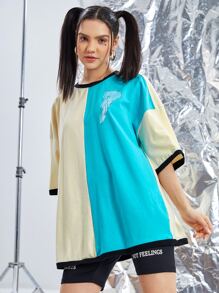 Saint Áo thun nữ Tương phản ràng buộc Khối Màu Đồ họa Giải trí - Nhiều màu - Xem 1