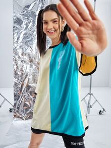 Saint Áo thun nữ Tương phản ràng buộc Khối Màu Đồ họa Giải trí - Nhiều màu - Xem 3