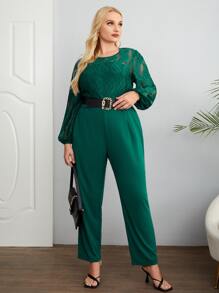 大碼燈籠袖連身褲不附腰帶 - 墨綠色 - 查看 1