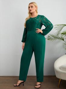 大碼燈籠袖連身褲不附腰帶 - 墨綠色 - 查看 3