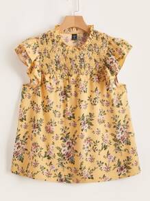 SHEIN Unity Top con estampado floral con fruncido yugo sisa con fruncido - Multicolor - Ver 1