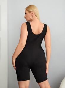 SHEIN EZwear Jumpsuits Plus Size Gân đan màu trơn Giải trí - màu đen - Xem 2